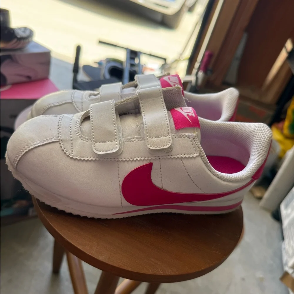 Nike white leather and hot pink sneakers